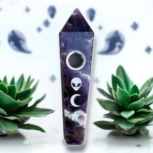 Natural Handmade Amethyst Alien Moon Star Celestial Lunar Crystal Gemstone Wand